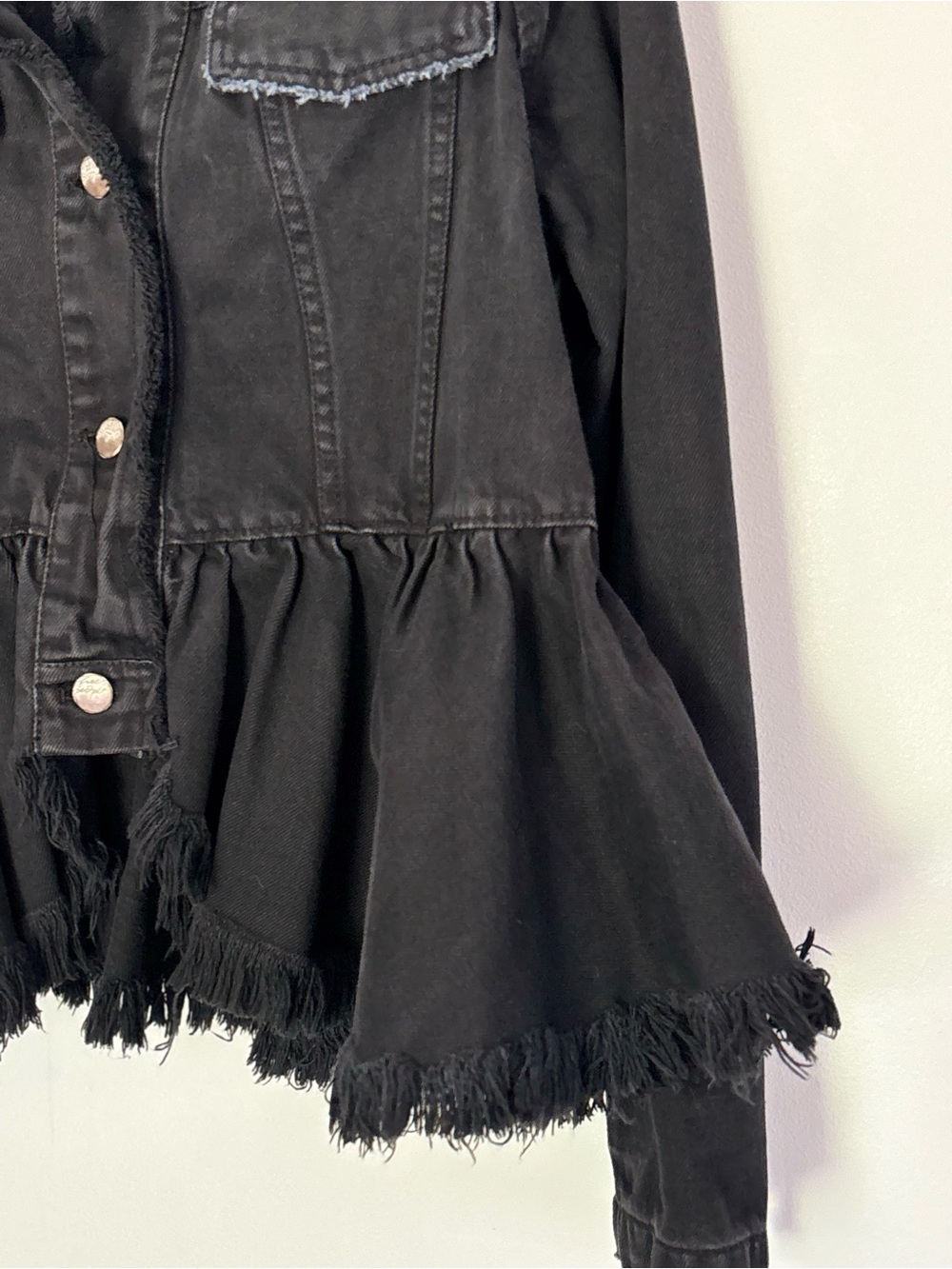 Free People Willow Black Denim Peplum Jacket Size XS-Small Grunge Whimsigoth A93 - Picture 7 of 16